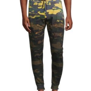 Eleven Paris Men's Acid Green Camo Distressed Jogger Pants Size S